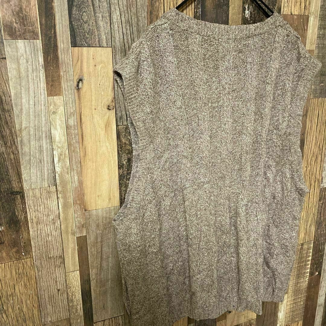 ベージュ シルク ゆるだぼ ベスト メンズ XL USA古着 長袖 ニット メンズのトップス(ニット/セーター)の商品写真