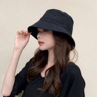 バケットハット　黒　ブラック　UVカット　つば広　シンプル　無地　男女兼用　人気(ハット)