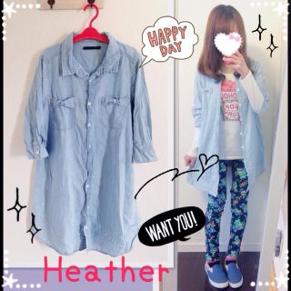 ヘザー(heather)のリボンポッケ♦︎デニムワンピ(ひざ丈ワンピース)