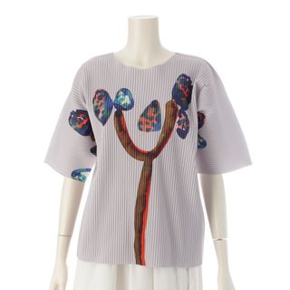 イッセイミヤケ(ISSEY MIYAKE)のミー イッセイミヤケ 24年 WATER FLOWER FINE KNIT PLEATS 半袖 トップス MI42KK641 グレー×ホワイト ‐【中古】(その他)