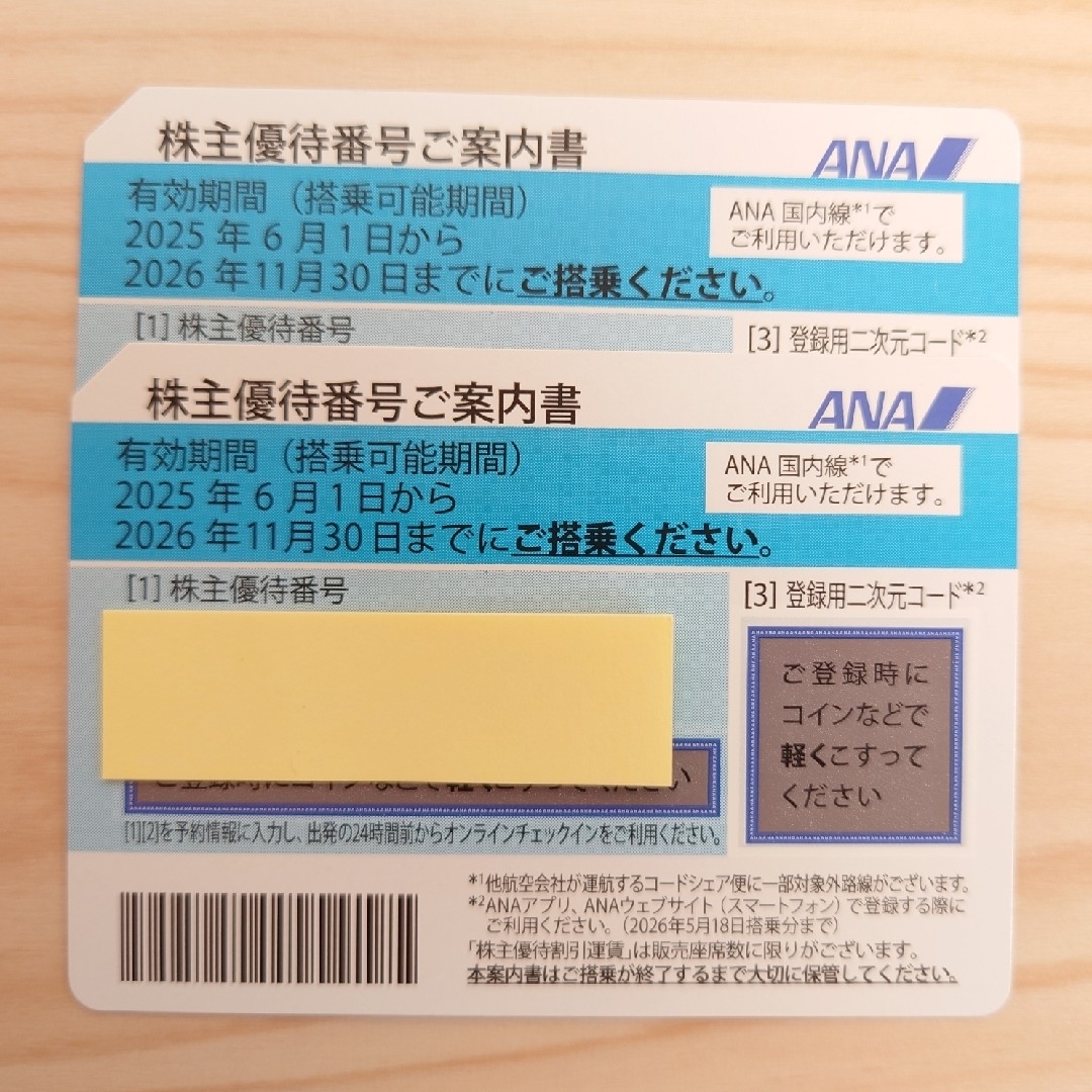 ANA(全日本空輸)(エーエヌエー(ゼンニッポンクウユ))のANA 株主優待割引券 2枚 チケットの乗車券/交通券(航空券)の商品写真