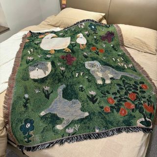 Francfranc - Baiyan ArtBlanket ねこ&アヒル柄 ブランケット マルチクロス