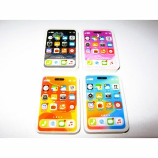 【スマホ消しゴム 4個セット】ブラック パープル オレンジ ブルー 黒 紫 青(消しゴム/修正テープ)