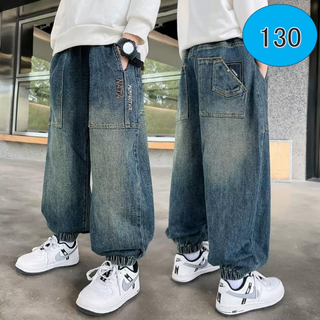キッズデニム 130 ゆったり ジーンズ パンツ  韓国　子供　長ズボンジーパン(パンツ/スパッツ)
