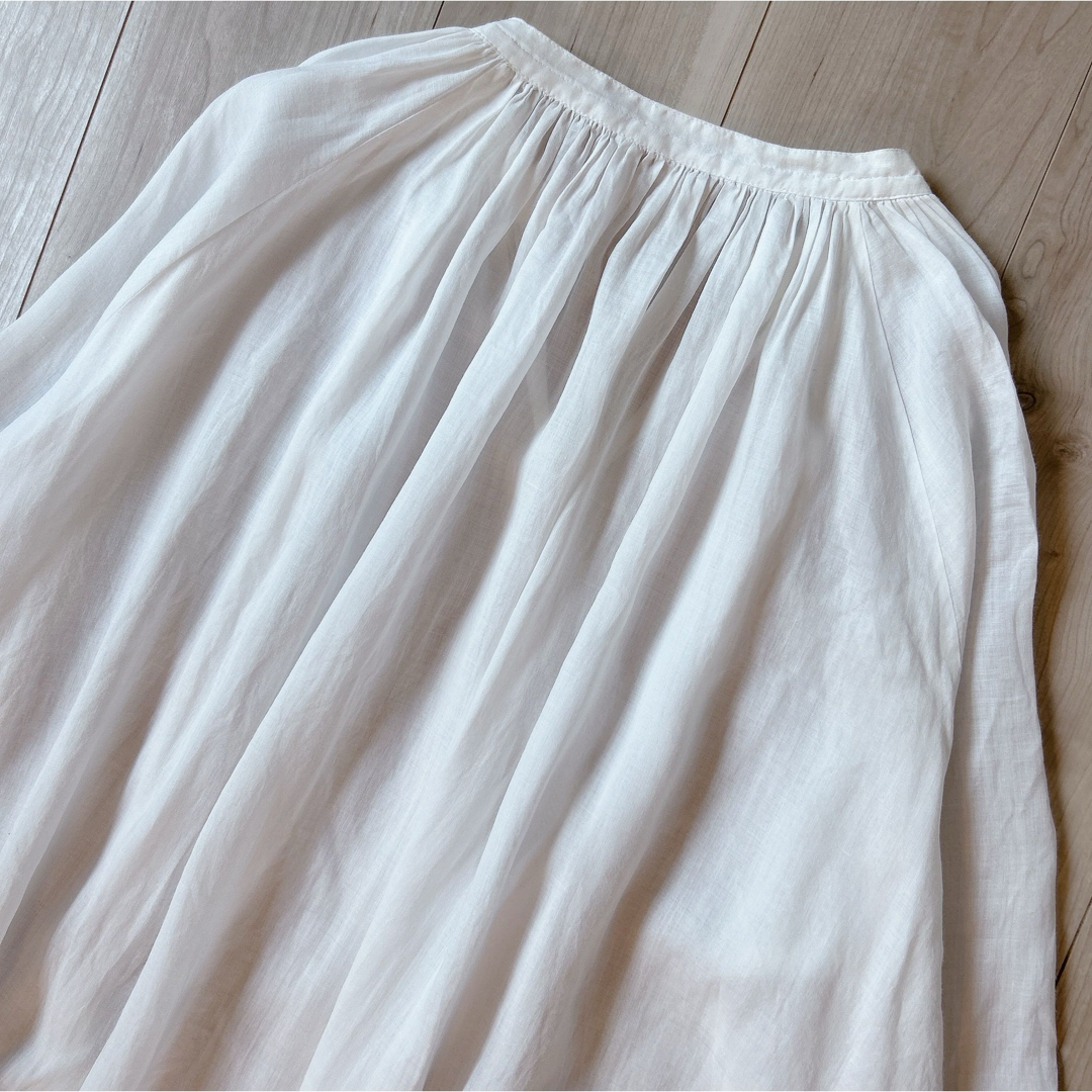 美品＊フリーダ Freada ラミー100 ギャザーワンピース 白 プル