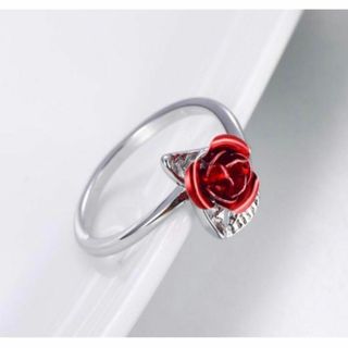 【新品未使用品】リング　指輪　薔薇　バラ　赤　シルバー(リング(指輪))