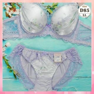 d8502【D85】ブラショーツセット 脇高 谷間メイク オーガンジー 紫(ブラ&ショーツセット)
