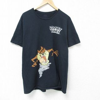 XL★古着 半袖 Tシャツ メンズ ルーニーテューンズ LOONEY TUNES ダズ マービンザマーシャン 大きいサイズ コットン クルーネック 黒 ブラック 25jun07 中古(Tシャツ/カットソー(半袖/袖なし))