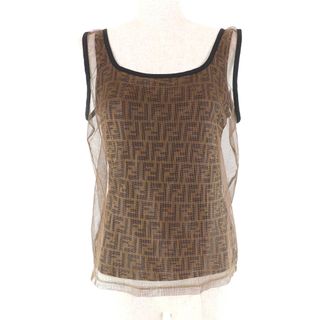 美品★FENDI jeans フェンディ ジーンズ ヴィンテージ ズッカ柄 メッシュ タンクトップ トップス ブラウン 42 イタリア製 レディース(その他)