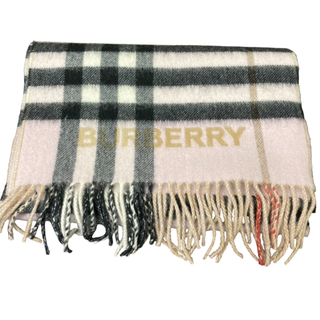 バーバリー(BURBERRY)の309702-4 BURBERRY/バーバリー コントラストチェックピンクマフラー 100%カシミア アーカイブベージュ×キャンディピンク レディース ファッション 箱付き(マフラー/ショール)