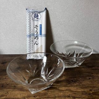 【昭和レトロ/当時物】 鉢底スエア型 ガラス製 ●素麵鉢●三輪素麵　セット(食器)