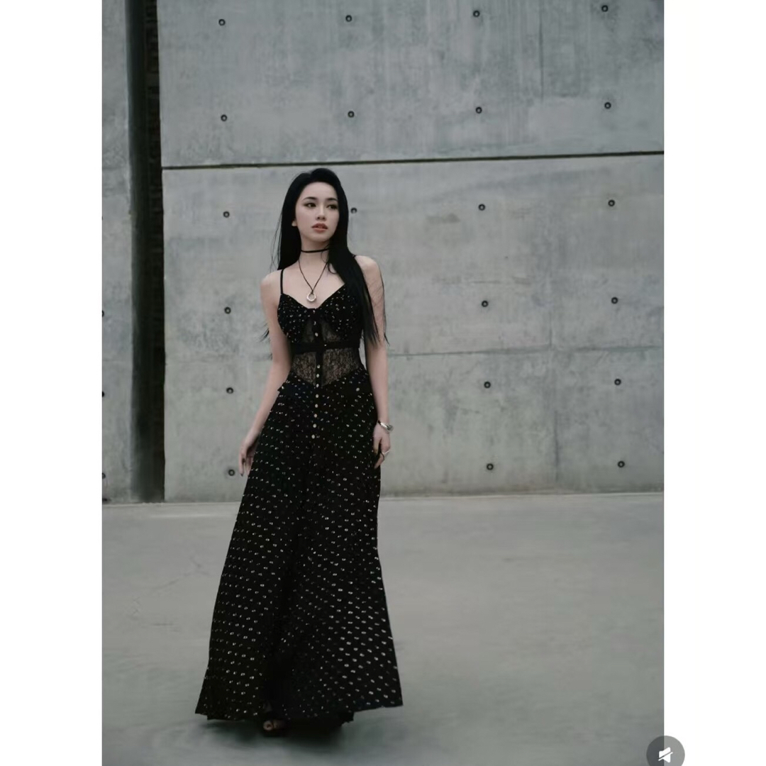 SELF PORTRAIT 25SS ドレス-ロング ブラック系 SELF PORTRAIT - ❇️Selfportrait正規25新セルフポートレート