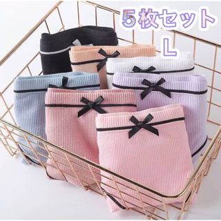 9 ショーツセット レディース 下着 リボン パンツ パステルカラー ピンク 黒(ショーツ)