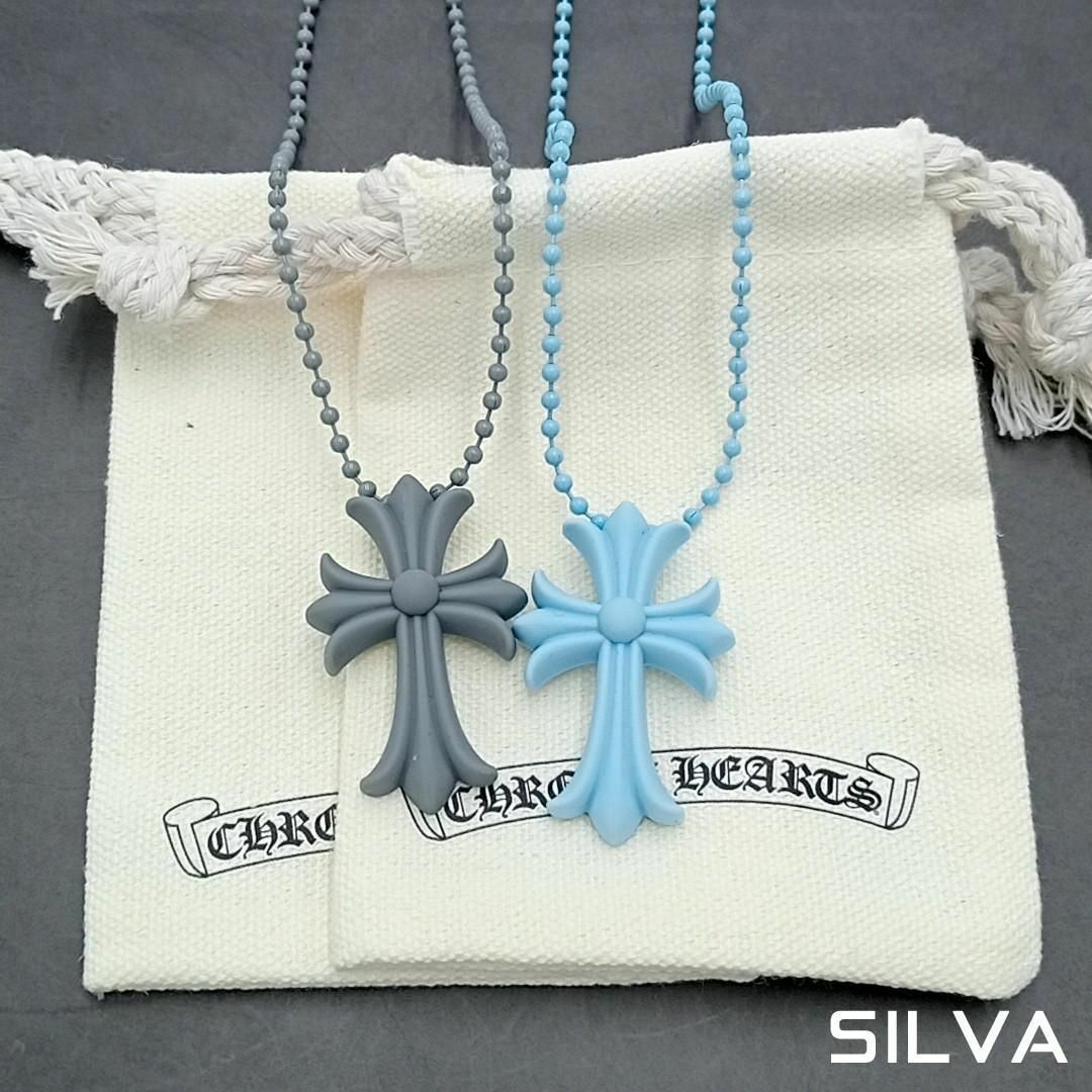 【グレー＆Lブルー】ポーチ付き ラバークロス ネックレス [N40][N44] メンズのアクセサリー(ネックレス)の商品写真