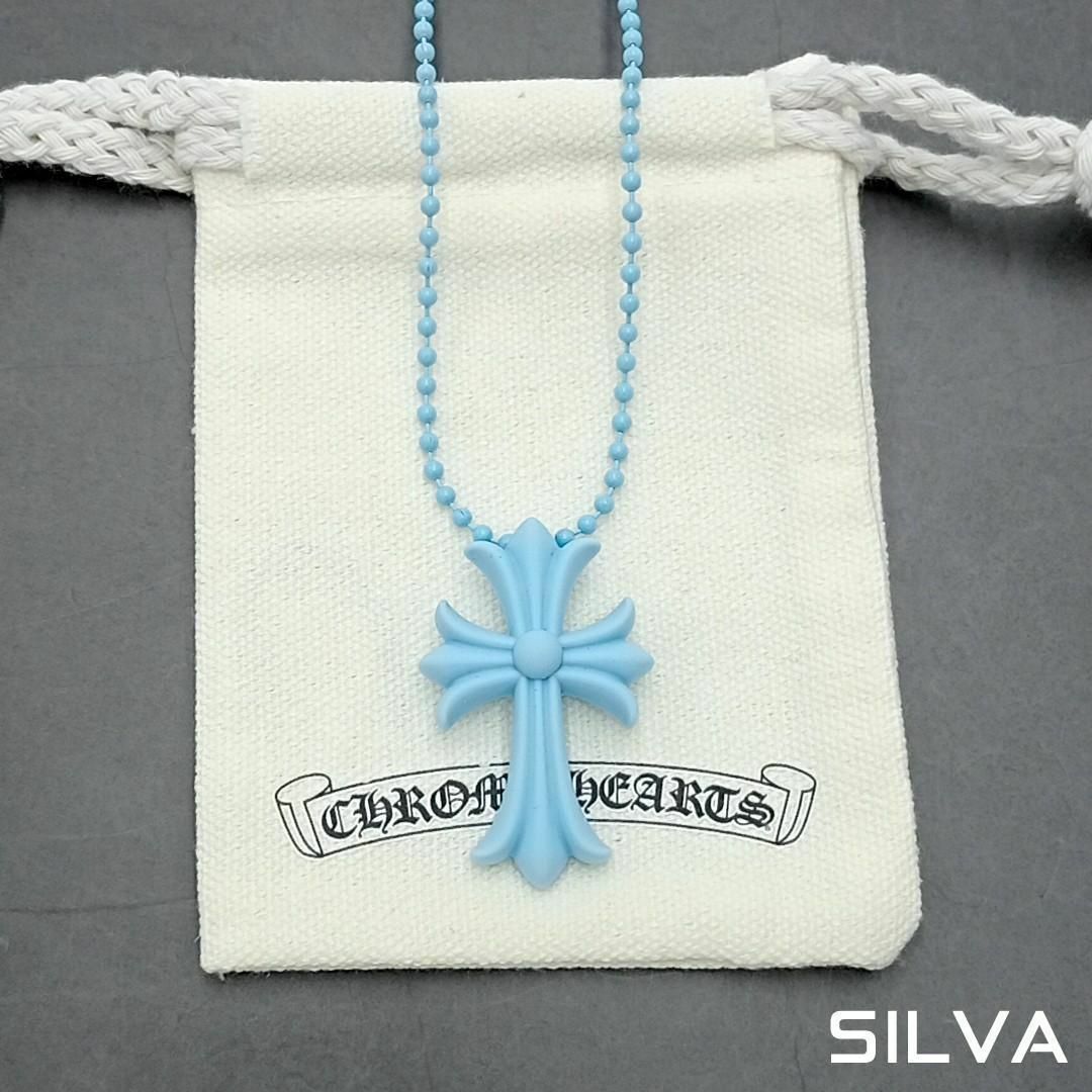 【グレー＆Lブルー】ポーチ付き ラバークロス ネックレス [N40][N44] メンズのアクセサリー(ネックレス)の商品写真