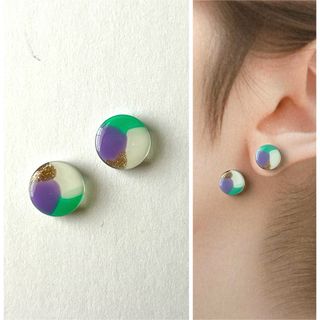 No.36ハンドメイドピアス　イヤリング　レジン　レトロ　パープル　ゴールド