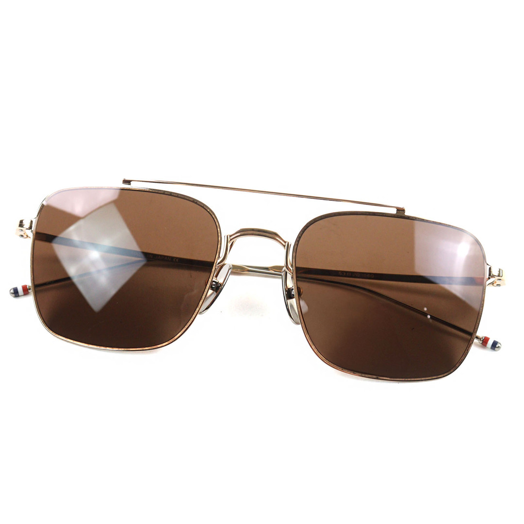 THOM BROWNE(トムブラウン)の極美品○THOM BROWNE トムブラウン TBS120 アビエーター ツーブリッジ サングラス ブラウン ゴールド 53□20-140 箱・ケース付き 日本製 メンズ メンズのファッション小物(サングラス/メガネ)の商品写真
