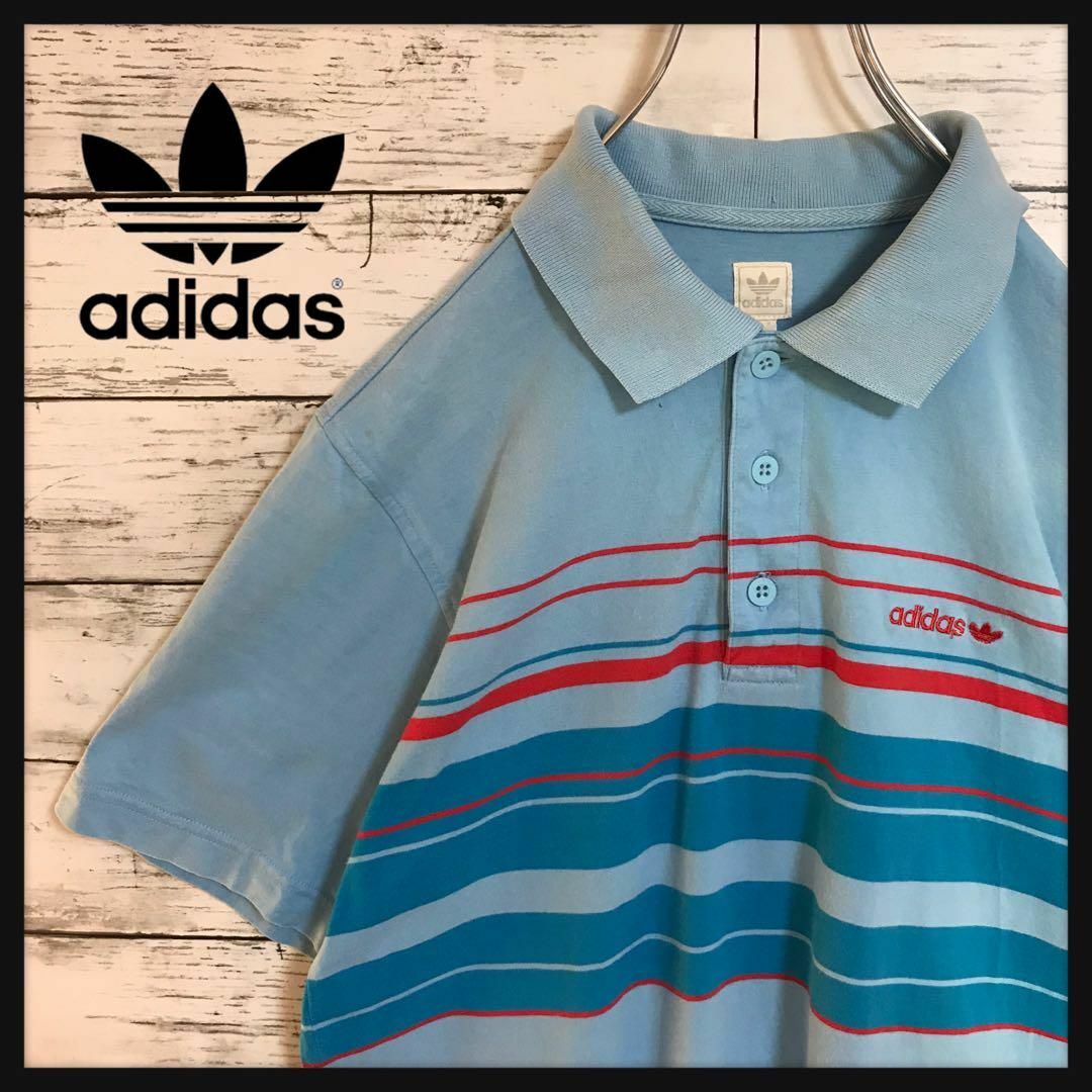 adidas(アディダス)の【銀タグ90s】アディダス　ボーダーポロシャツ　刺しゅう　ヴィンテージ　T34 メンズのトップス(ポロシャツ)の商品写真