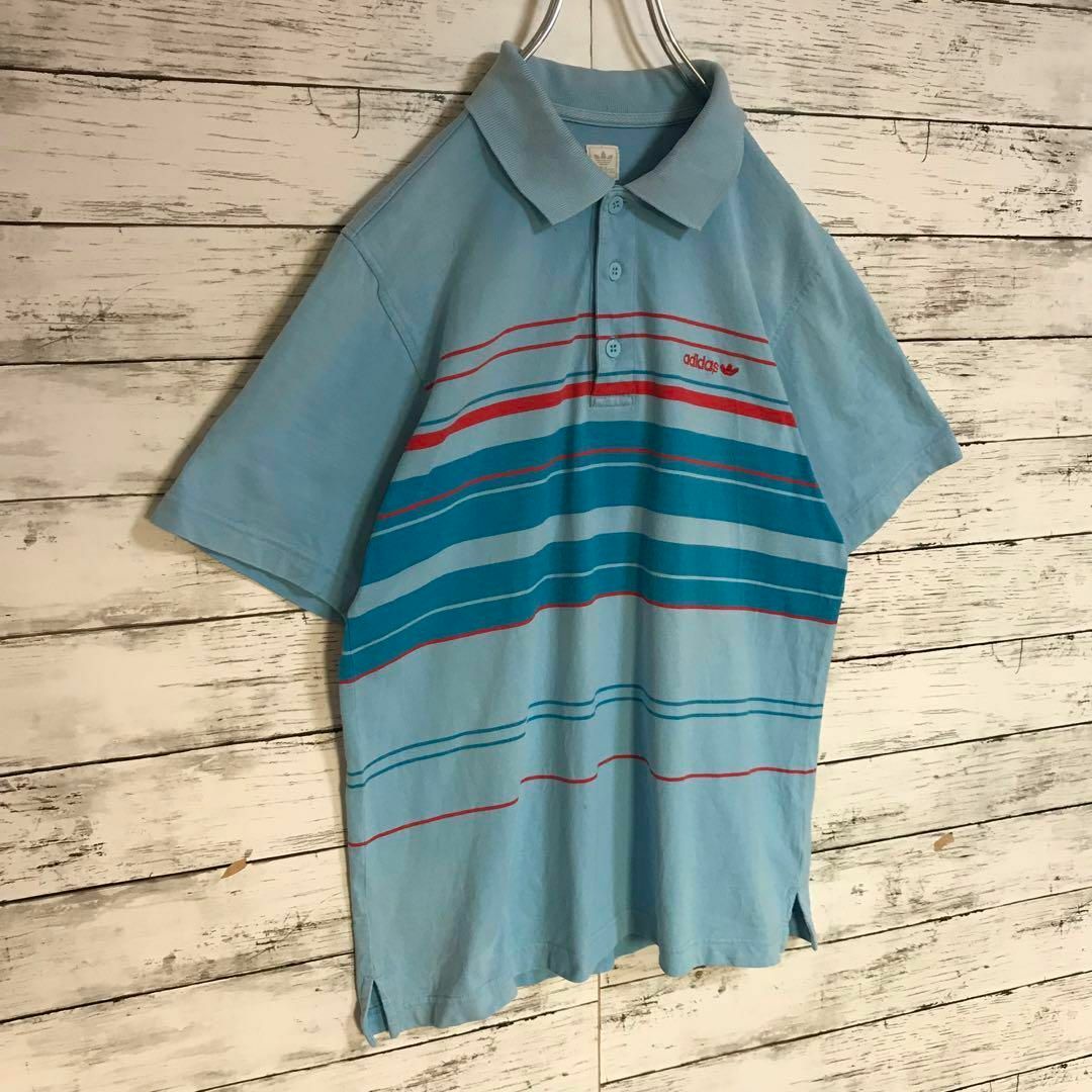 adidas(アディダス)の【銀タグ90s】アディダス　ボーダーポロシャツ　刺しゅう　ヴィンテージ　T34 メンズのトップス(ポロシャツ)の商品写真