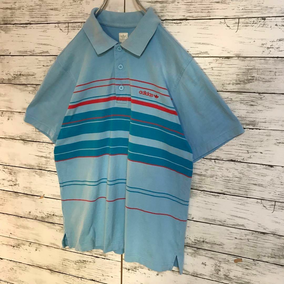 adidas(アディダス)の【銀タグ90s】アディダス　ボーダーポロシャツ　刺しゅう　ヴィンテージ　T34 メンズのトップス(ポロシャツ)の商品写真