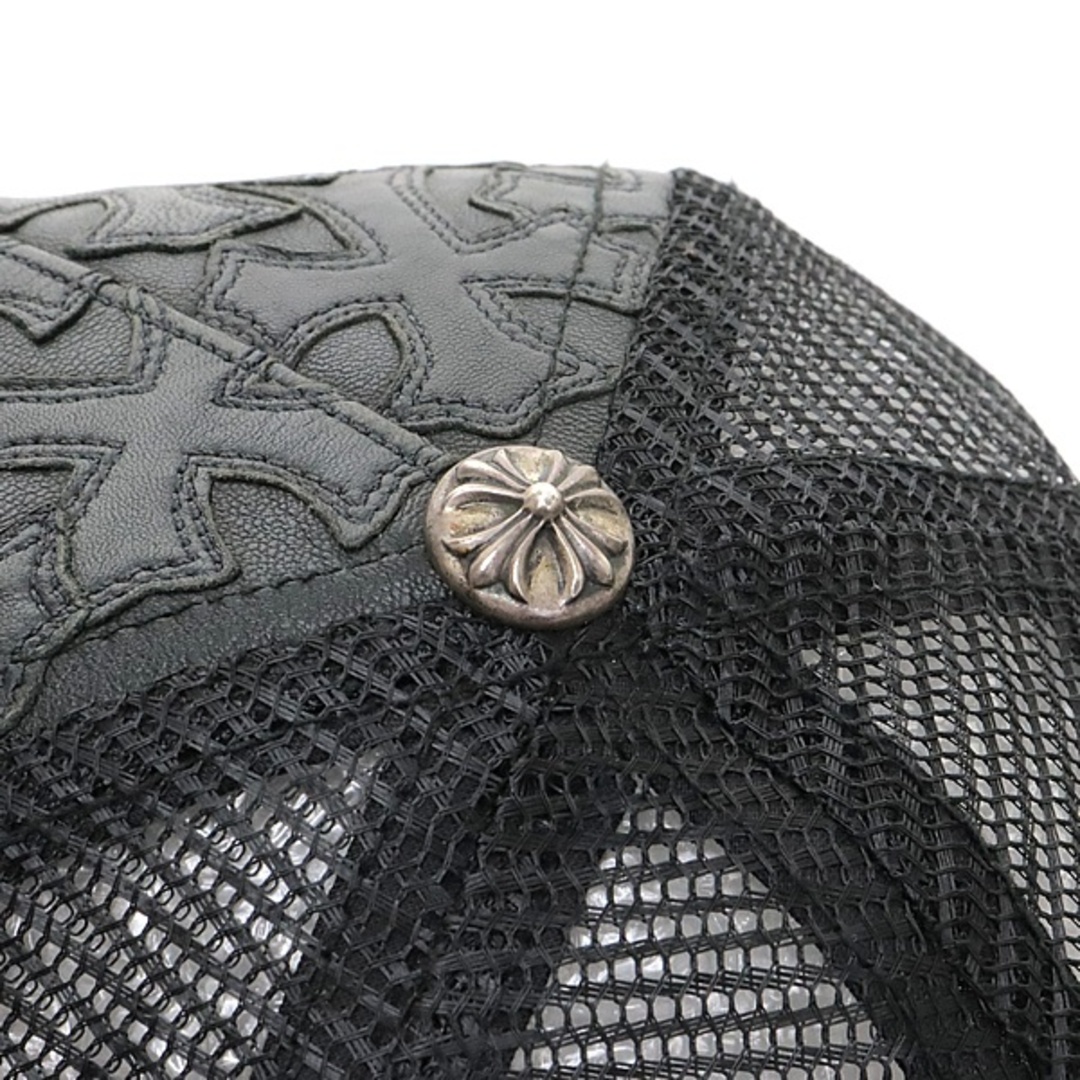 Chrome Hearts(クロムハーツ)のCHROME HEARTS 銀座店 クロムハーツ フルセメタリークロス レザー トラッカーキャップ 帽子 メンズ SV925 黒 99204 メンズの帽子(キャップ)の商品写真