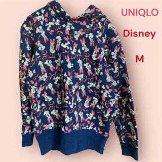 ユニクロ(UNIQLO)のユニクロ×ディズニー ミニー柄パーカー ネイビー Mサイズ レディース 春秋向け(パーカー)