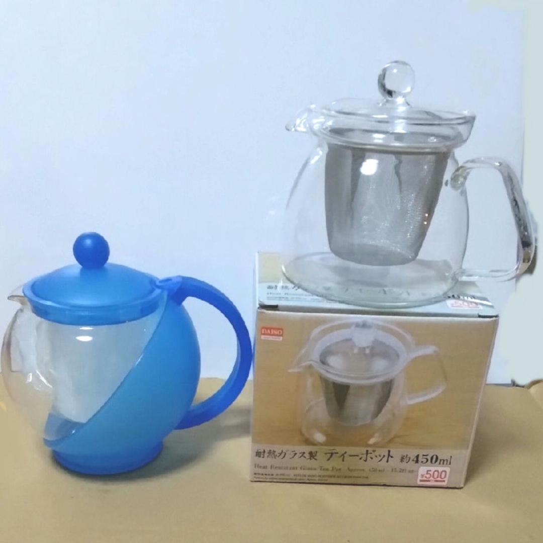 耐熱ガラス　2品セット　ダイソー　&　ブルー　ティーポット　新品未使用 インテリア/住まい/日用品のキッチン/食器(その他)の商品写真