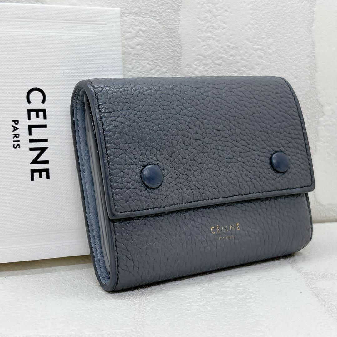 セリーヌ 三つ折り財布 スモールフォールデットマルチファンクション グレー CELINE - 美品✨セリーヌ 三つ折り財布 スモールフォールデット