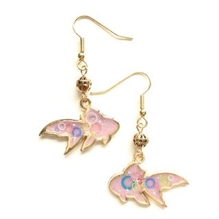 和風　ミルキーピンク　シャボン玉柄　金魚フレーム　ピアス　④(ピアス)