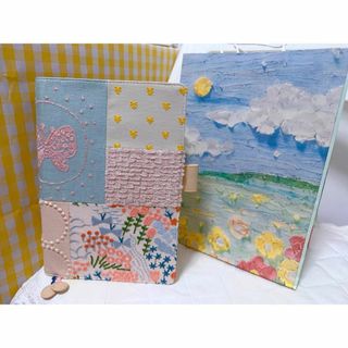 新品❗手作り軽奢復古霧ブルーガーデン刺繍 A5 手帳ブックカバー 文庫本(ブックカバー)