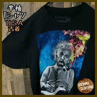 人物 アート メンズ ブラック L 大判プリント USA古着 半袖 Tシャツ(Tシャツ/カットソー(半袖/袖なし))