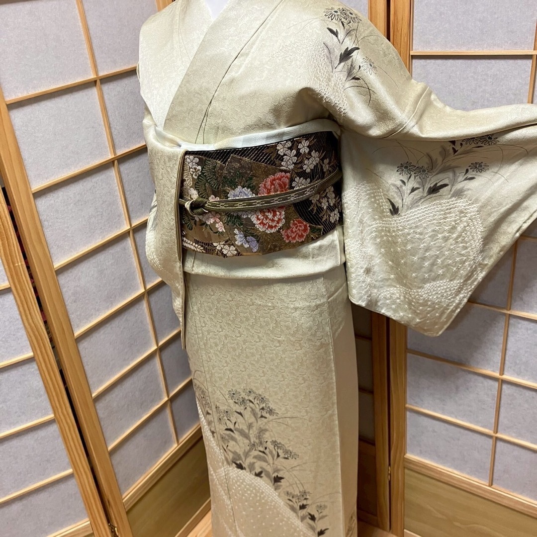 ［4406］訪問着 美品 未使用 手描き 絞り 一つ紋 中陰蔦 正絹 着物 袷 レディースの水着/浴衣(着物)の商品写真