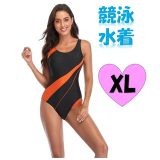 競泳水着 XL オレンジ　パット付き レディース フィットネス 競泳用 プール(水着)