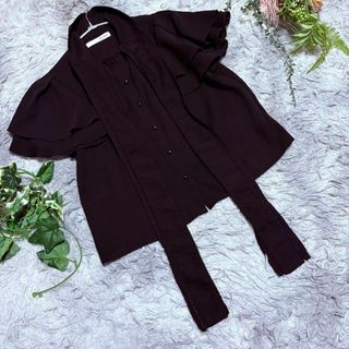 ロイヤルパーティー(ROYAL PARTY)の【ROYAL PARTY】黒 フリル付き半袖シャツ リボンタイ　F(シャツ/ブラウス(半袖/袖なし))