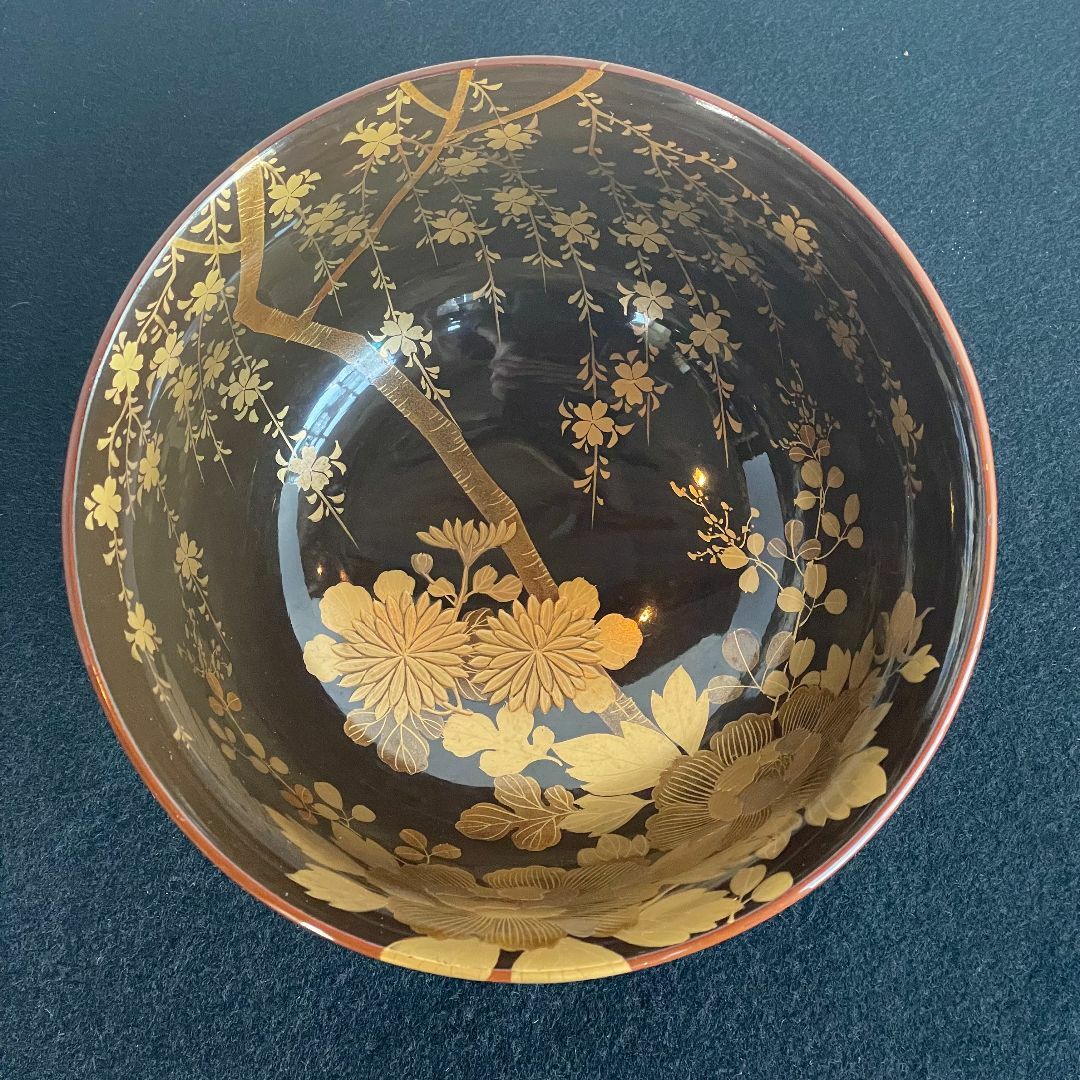 新しいスタイル 漆 盃洗 螺鈿 時代金蒔絵 大茶椀 元箱付 椿 菊 さくら 枝垂れ桜 工芸品