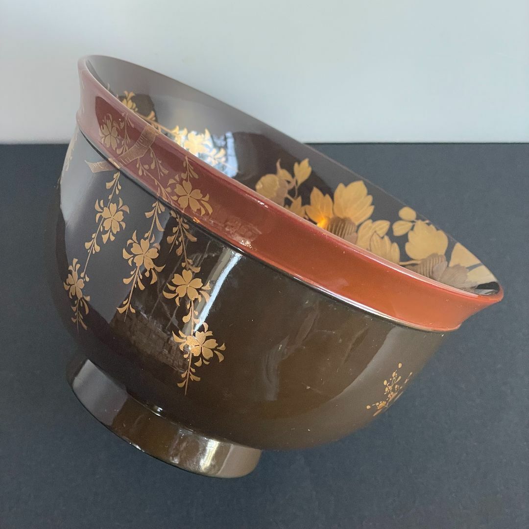 時代金蒔絵 螺鈿 盃洗 漆 大茶椀 枝垂れ桜 さくら 菊 椿 元箱付