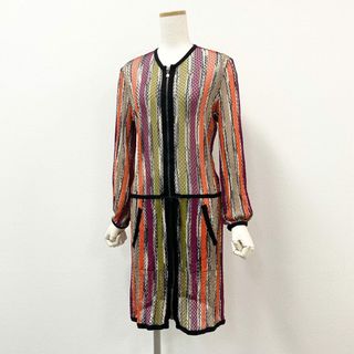 MISSONI - 12f11 MISSONI ミッソーニ カギ編み ニットワンピース ジップアップ ロングカーディガン コート サイズ46 マルチカラー レディース