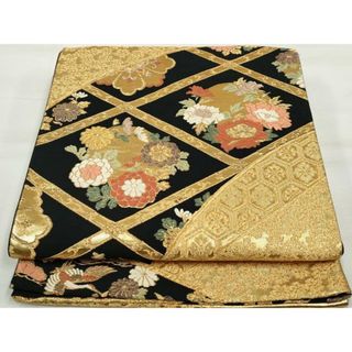 平和屋着物◎六通柄袋帯　唐織　天井花丸文　鶴　黒地　金糸　正絹　逸品　DAAQ8650qa