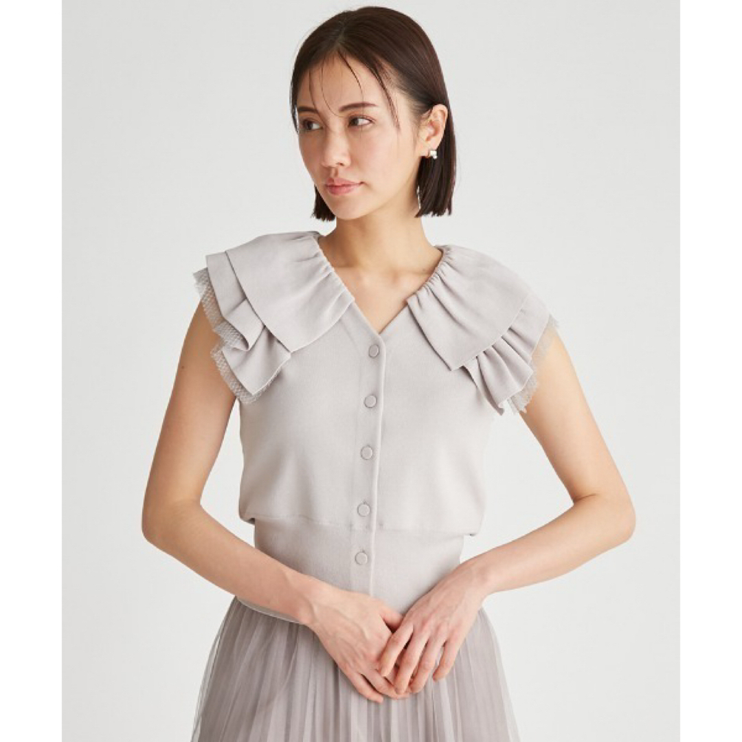 CELFORD(セルフォード)のcelford チュールラッフルニットカーディガン GBEG レディースのトップス(カットソー(半袖/袖なし))の商品写真