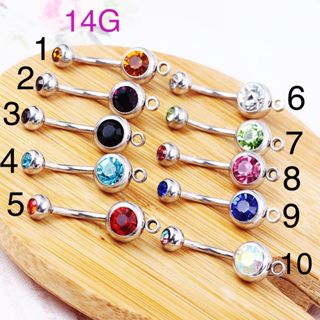1個 丸カン付 ダブルジュエル へそピアス ボディピアス 14G バナナバーベル(ピアス)