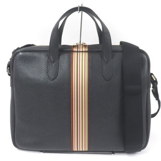ポールスミス(Paul Smith)の未使用品□Paul Smith ポールスミス 5538 A40009 PORTFOLIO マルチストライプ 2WAY レザー ブリーフケース ショルダーバッグ ビジネスバッグ ブラック 保存袋付き メンズ(ビジネスバッグ)
