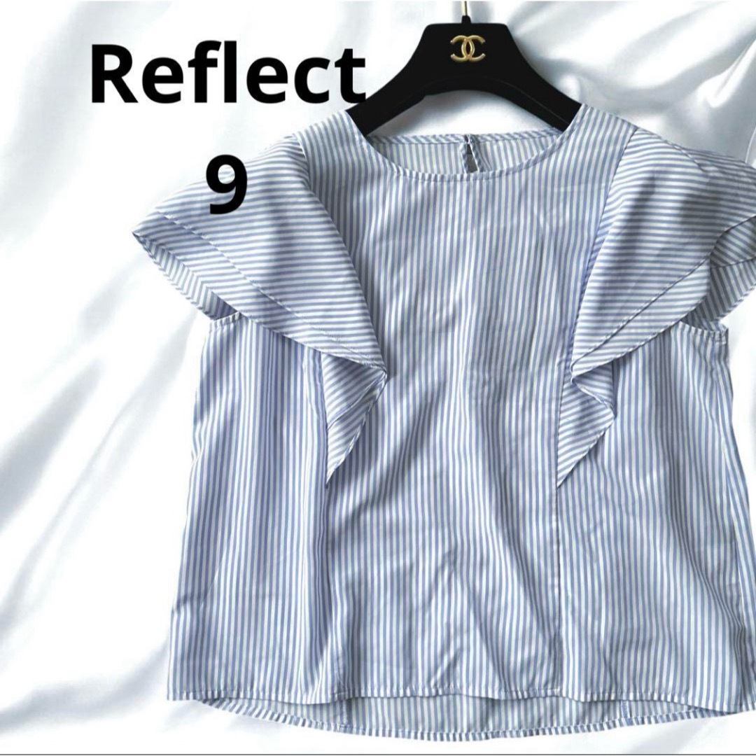 ReFLEcT(リフレクト)の美品Reflectリフレクト水色パープルストライプ袖ひらブラウストップス9紫半袖 レディースのトップス(シャツ/ブラウス(半袖/袖なし))の商品写真