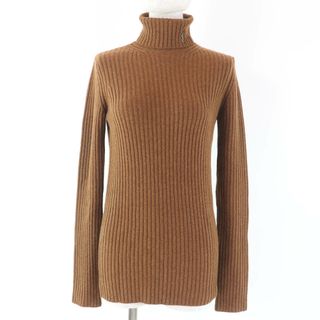 イヴサンローラン(Yves Saint Laurent)の極美品☆YVES SAINT LAURENT イヴ・サンローラン 2021年製 666098 ウール カシミヤ ロゴ金具付 タートルネック 長袖 ニット ブラウン M イタリア製 正規品 レディース(ニット/セーター)