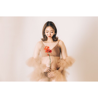 実例写真！トップス ベージュ ロングスリーブ ラッフルフリル 披露宴/結婚式(ウェディングドレス)