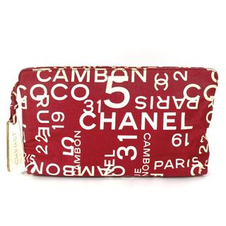 シャネル(CHANEL)のシャネル CHANEL ロゴ バイシーライン メイクポーチ 化粧ポーチ カバン クラッチバッグ ポーチ キャンバス レッド(ポーチ)