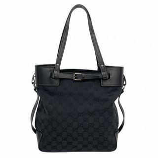 ★最終価格【5fb1863】グッチ トートバッグ GGキャンバス 107757 キャンバス レザー ブラック シルバー金具【中古】レディース