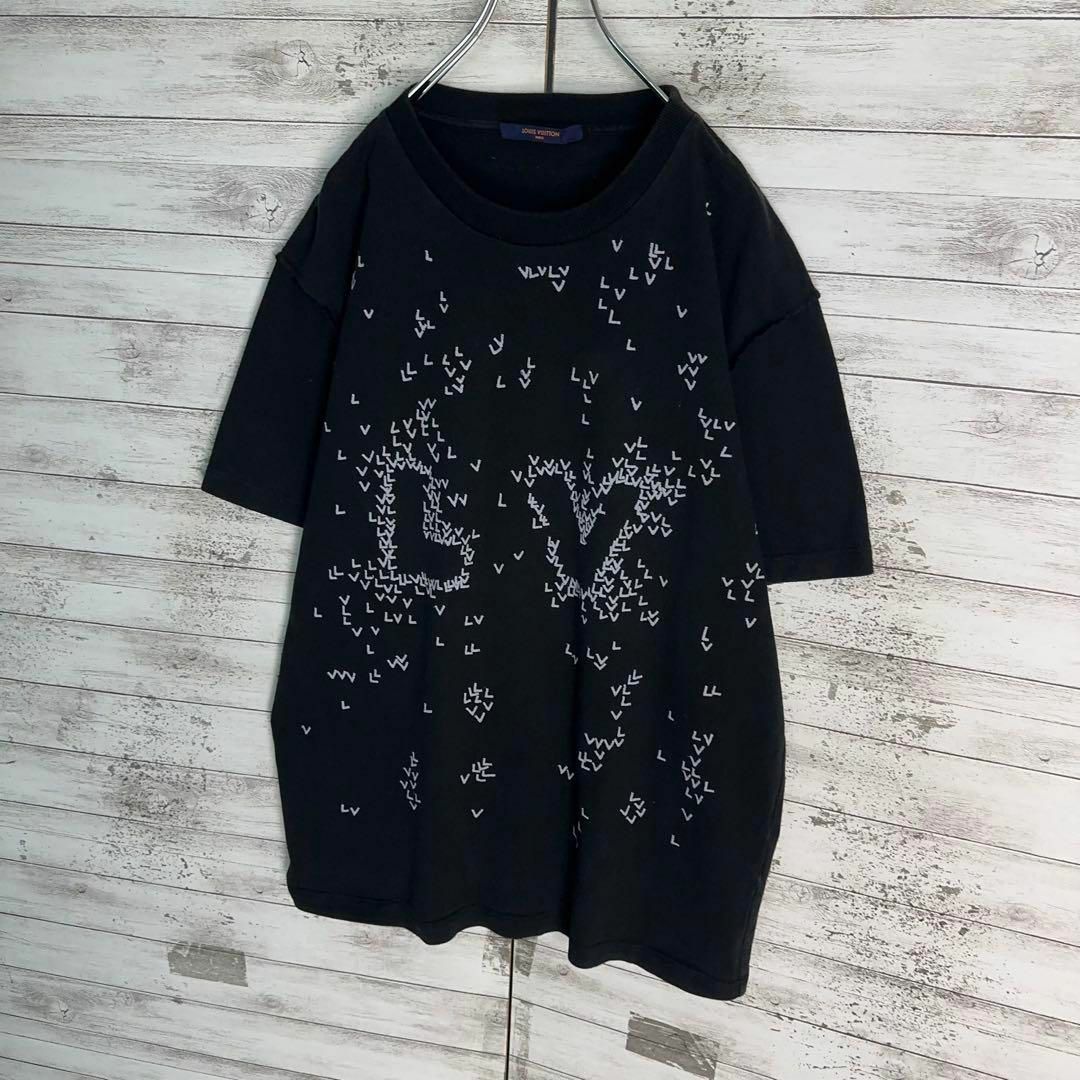 【刺繍がオシャレ♪】ルイヴィトン ブラック Tシャツ LOUIS VUITTON - 11241【美品・Lサイズ】ルイヴィトン☆ LV刺繍