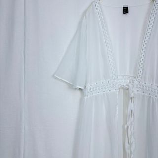 シーイン(SHEIN)の極美品✨ シーイン カーディガン ロング 透け感 シアー レース 白 (ロングワンピース/マキシワンピース)