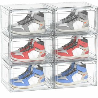 シューズボックス 6個大容量収納ボックス 透明なフロントパネル 磁石開閉扉スニー(玄関収納)