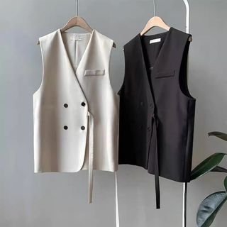 アイボリーS特価処理 スーツベスト女2025春秋の新商品 Vネック スーツベスト(ベスト/ジレ)